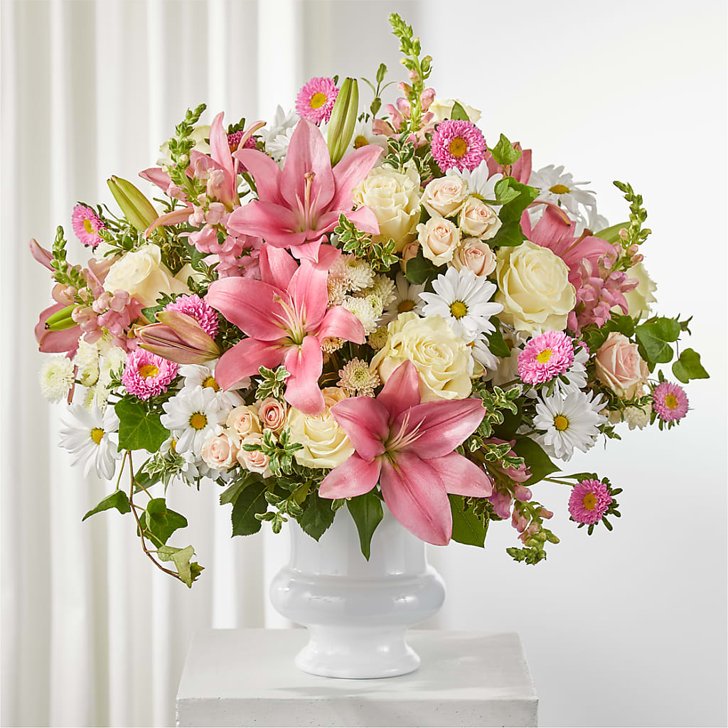 Empathetic Blooms Urn Arrangement – MOSER'S SUPERMARKET, Columbia MO